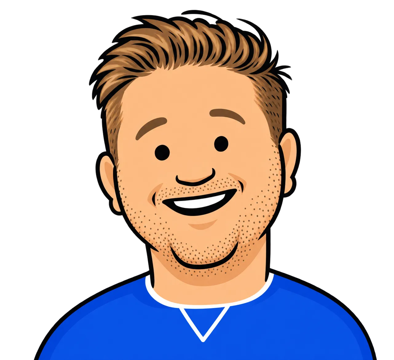 Illustration of Ben Clissen smiling, in a blue jumper